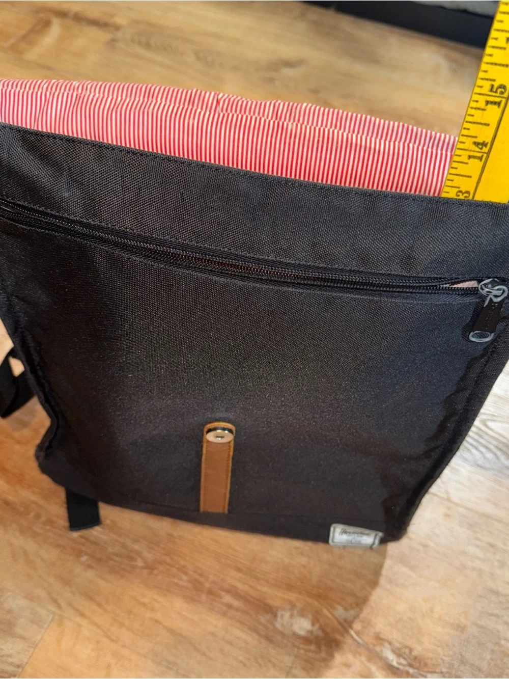 Herschel Little America Backpack Black Square Leather Strap Laptop Fold Bag 14’